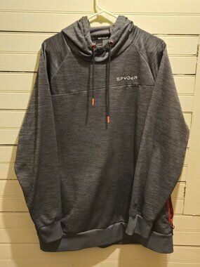 Spyder Mens XL Hoodie Pullover Gray Active Drawstring Zipper Pocket